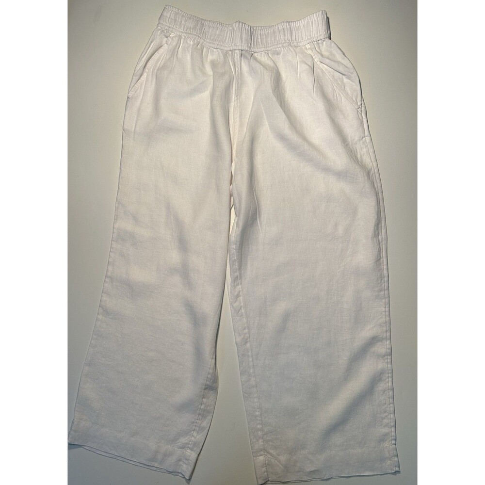 Tahari Women's 100% Linen White Pants Elastic Waist Ankle Wide Leg Size M Medium